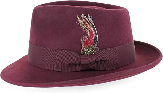Belfry Gangster Mens Fedora Crushable 100% Wool Felt Hat, Stain Resistant & Travel Friendly Dress Fedora