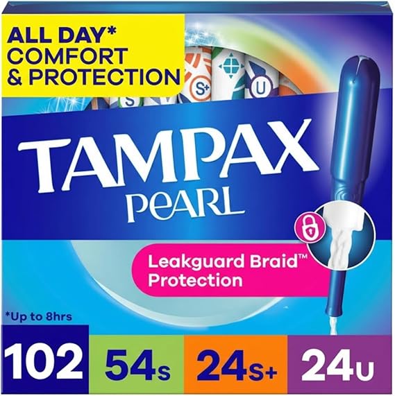 Tampax Pearl Tampons Trio Pack, Super/Super Plus/Ultra Absorbency with BPA-Free Plastic Applicator and LeakGuard Braid, Unscented, 34 Count x 3 Packs (102 Count Total)