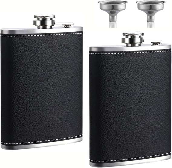 2 Pack 8oz Stainless Steel Hip Flask with Funnel, Portable Leak Proof Flask for Camping Hiking Outdoor Adventures, Social Gatherings and Gift Giving for Men