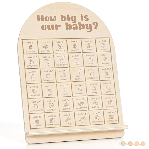 Pregnancy Tracker Board Weekly Baby Size in Fruits & Veggies, Congratulations Pregnancy Gifts for Expecting Mom, Expecting Parents-to-Be, Baby Countdown, Mom-to-Be Gift for Pregnant Women or Couple