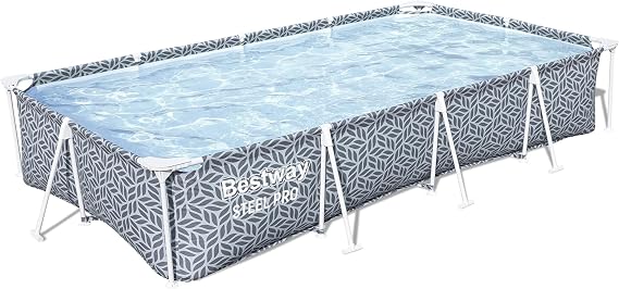 Bestway Steel Pro 12' x 6' 7" x 26" Rectangle Above Ground Outdoor Swimming Pool Set with DuraPlus Liner and FrameLink System, Gray