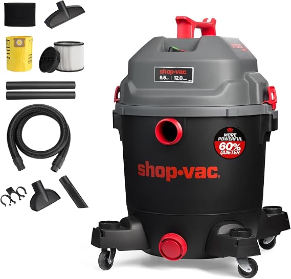 Shop-Vac 5430098 Ultra Quiet Wet/Dry Vacuum, 12 Gallon, 5.5 Peak HP