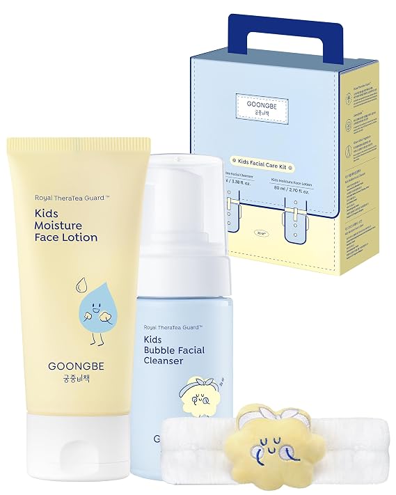GOONGBE Kids Face Wash & Face Lotion Set, Tear-Free 2 Step Routine, 3-11