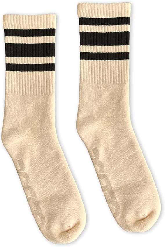 SOCCO Naturals | Black Stripe | Natural Colored Crew Sock