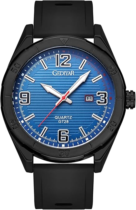 Sport Waterproof Large Big Face Watches for Men Students, Silicone Band Watch with Second Hand Luxury Classic Date Dial Analog Watch,Elegance Comfort