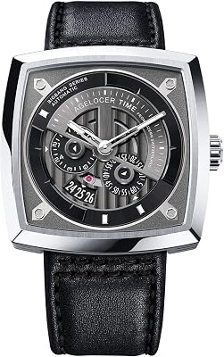 AGELOCER Mens Top Brand Square Automatic Mechanical Stainless Steel Black Punk Luminous Analog Fashion Luxury Watch