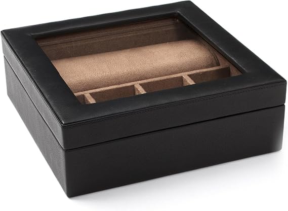 Leatherology Deluxe Watch Case - 8 Slot Organizer - Leather - Black