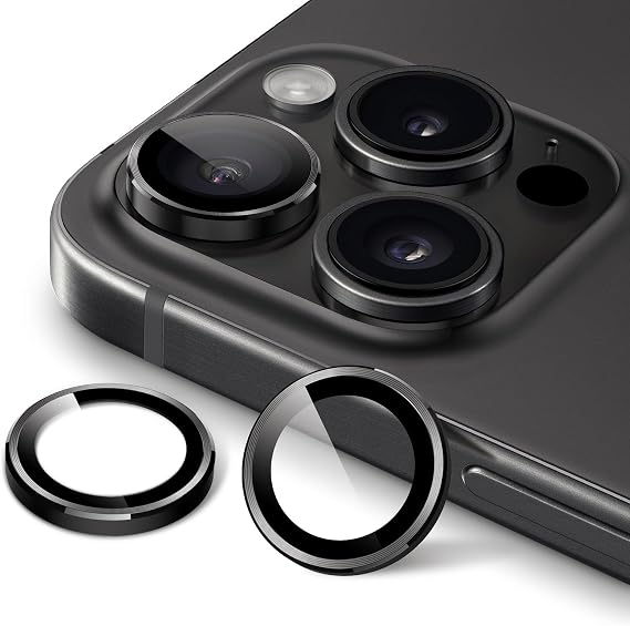 JETech Camera Lens Protector for iPhone 15 Pro/15 Pro Max, Space Black