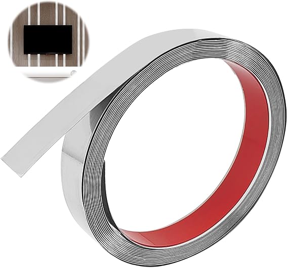6 m Self-Adhesive Stainless Steel Trim 25 mm Wide Self-Adhesive Strips Metal Strip Silver Decorative Strips Chrome Strip Self-Adhesive for Wall Mirror Furniture Doors