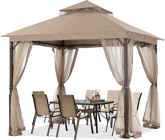 ABCCANOPY Outdoor Patio Gazebo 9x9 with Mosquito Netting, Khaki