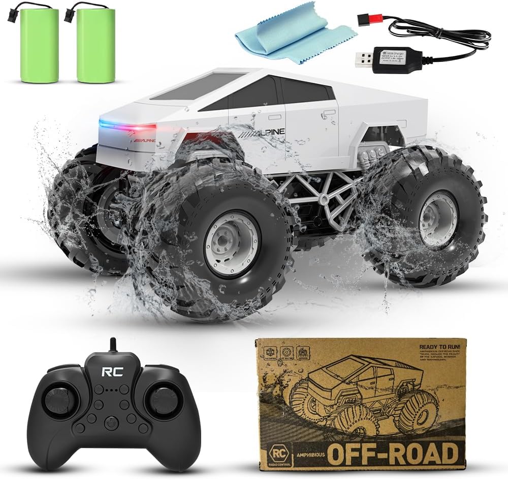 2.4GHz RC Cyber-Truck Toy, 4WD Off Road Remote Control Cyber Trucks with Alloy Shell, Lights & Sounds, All Terrain Toy Car for Kids & Adults XS-2
