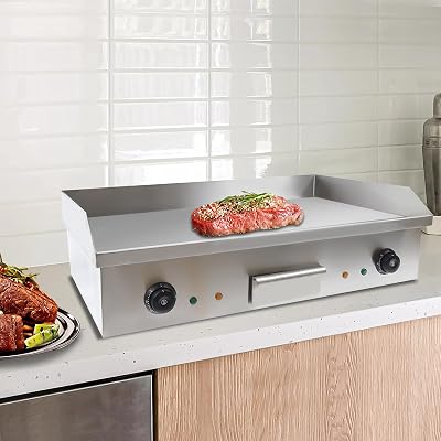 29 Electric Countertop Flat Top Griddle, 3000W 110V Commercial Non-Stick BBQ Hot Plate Restaurant Stainless Steel Teppanyaki Grill, 50-300C Adjustable Temperature for Pancakes Crispy Bacon Pizza