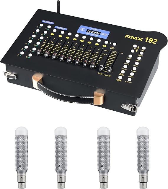 DMX512 Controller Stage DJ Light Console Lighting Mixer Board Console Wireless DMX Transmitter Receivers Set 192 Channels for Party DJ Disco Lights Show Night DJs KTV Bars Moving Heads