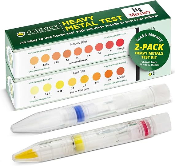Mercury and Lead Test Kit Specific Kit 2 Test Pack - Heavy Metals Test Kit, At Home Water Testing Kit, Lead Testing Kit, Mercury Test Kit, Heavy Metal Test Kit for Urine, Water, Food & Other Materials