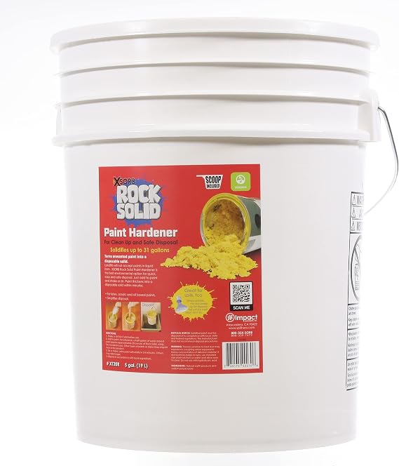 Rock Solid Paint Hardener/Solidifier (5 Gallon Pail) Powder for drying waste or leftover acrylic/latex paint, absorbs up to 31 gallons