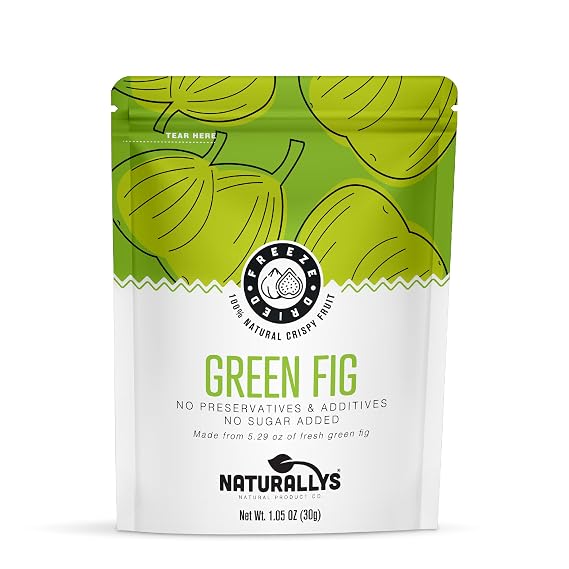 NATURALLYS Freeze Dried Green Figs, Single Pack Crispy Fig Snack, No Sugar Added, Non-GMO, Kosher, All Natural Fruit Snack