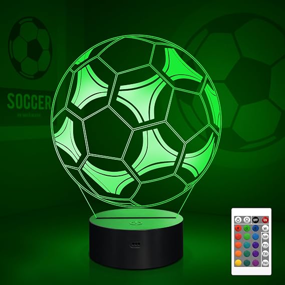 CooPark Football Gifts for Kids, 3D Illusion Lamp for Boys, 16 Colors Changing + Remote Control + Dimmbale + Timer, 3D Night Light for Football Player Teen Men Sports Fan Bedroom Decor [Energy Class G]