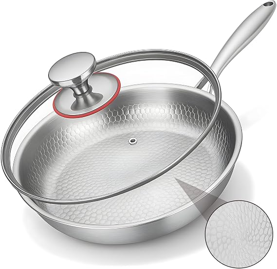 Titanium Hammered Pan Pro with Lid,Multifunctional Cooking Pots & Pans for Healthy Cooking, Durable, Non-Stick for Electric, Induction, Gas Stoves (24cm)