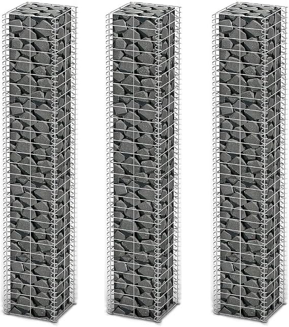 Gabion Set 3 pcs Galvanized Wire 9.8"x9.8"x59", Gabion Raised Bed, Gabion Cages Basket Steel Woven Gabion Net for Backyard Garden