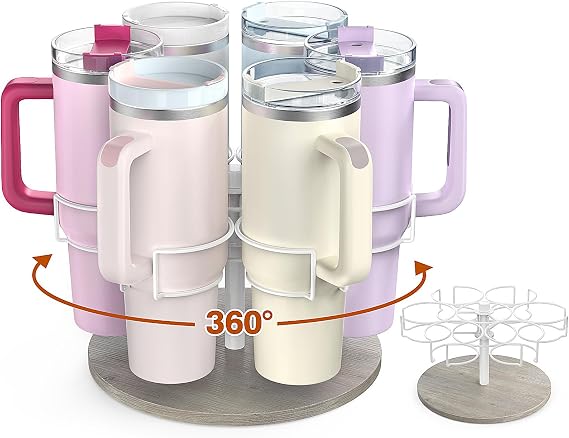 Rotating Water Bottle Organizer for Stanley 40 oz, 6 Slots | Stanley Cup Organizer Holder, Patented Tumbler Organizer for Cabinet, Countertop,Easy to Install, 13.211, Grey