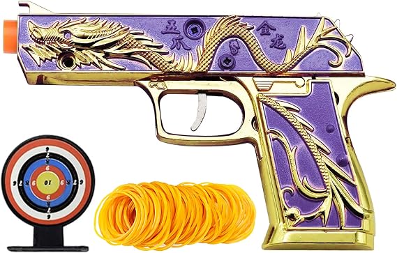 Golden Dragon Rubber Band Gun Toy Classic Upgraded Design Foldable Storage  with Rubber Band and Target (Purple)