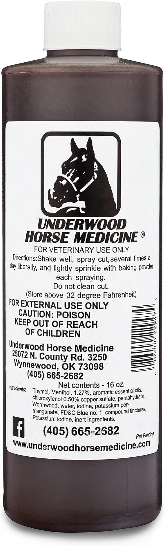 Underwood Horse Wound Spray Refill, Topical Horse Wound Care, 16 oz