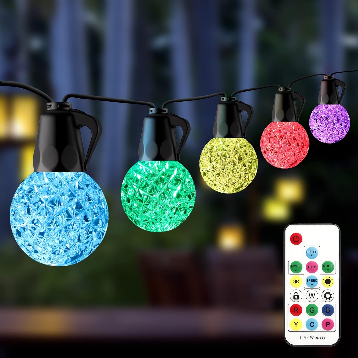 48ft Outdoor String Lights RGBW Patio Lights Waterproof with Shatterproof 20Bulbs Dimmable Backyard Lights with Bluetooth App&amp;Remote for Garden Bistro Porch Balcony Party