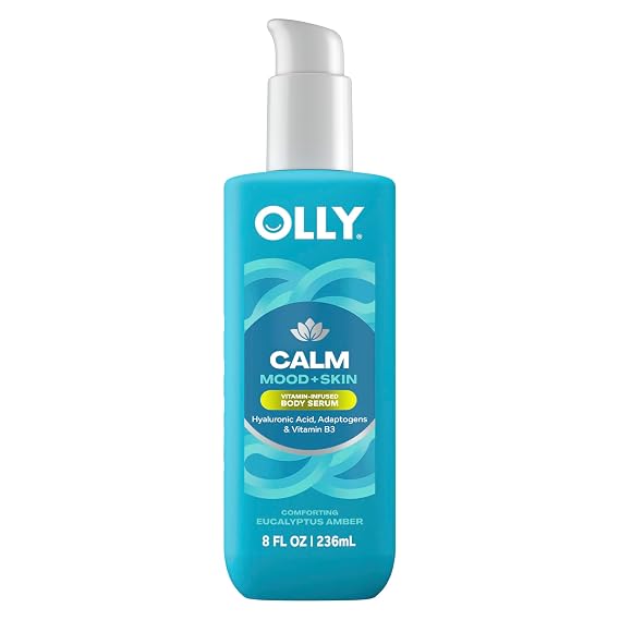 OLLY Calm Body Lotion-Serum Nourishing Cleanser Eucalyptus Amber Scent 8oz | For Skin Barrier Repair, Deep Hydration, with Hyaluronic Acid, Adaptogens & Vitamin B3