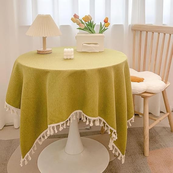 Rectangular Cotton Linen Tablecloth 90x140cm With Tassels - Wipe Clean Table Cover For Weddings, Banquets, Restaurants, Buffets, Parties, And Camping Qfj-9 90 X 140CM