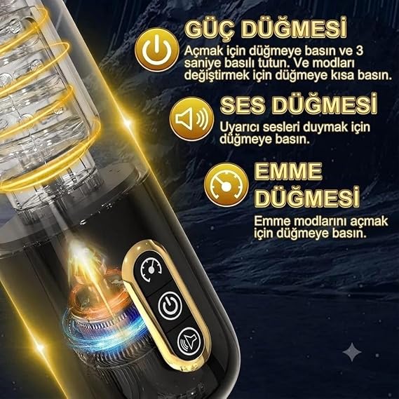 3'ü 1 Arada Otomatik Erkek Mastürbatör, 10 Modlu İtme Döndürme Vakum