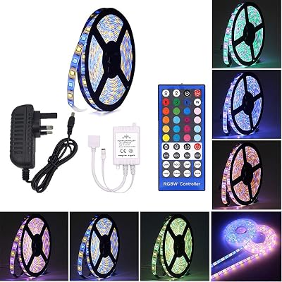 DC12V 5M RGBW RGBWW 5Pin LED Light Strip Full Set LED Strip with 40 Key IR Remote Controller and 12V 3A Adapter LED Strip 5050 RGBWW Full Set, IP20 No-Waterproof