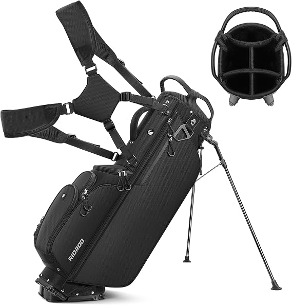 Lightweight 8.5" Top Golf Stand Bag with 5 Way Full-Length Dividers, 6 Pockets, Cooler Bag, Dual Padded Straps and Rain Hood, Waterproof Golf Bags for Men Women.