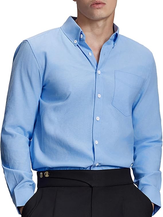 Susclude Men's Oxford Shirts Long Sleeve Dress Shirts for Men Button Down Shirt Cotton Wrinkle Free Shirts with Pocket