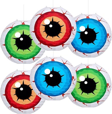 Baquler 6 Pcs 12 Inch Halloween Eyeball Paper Lanterns Spooky Hanging Decoration Eyeball Lanterns for Home Garden Indoor Outdoor Summer Halloween Party Decoration Supplies