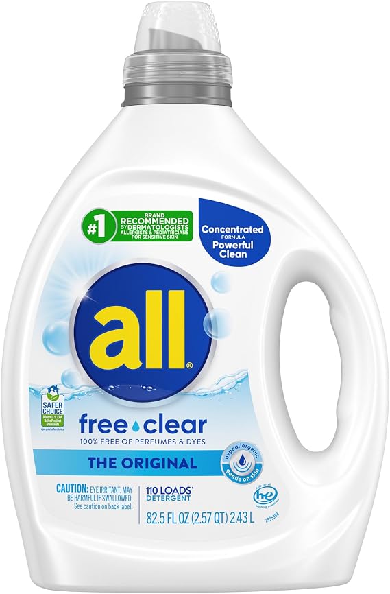 All Liquid Laundry Detergent, Free Clear for Sensitive Skin, 2X Concentrated, 110 Loads