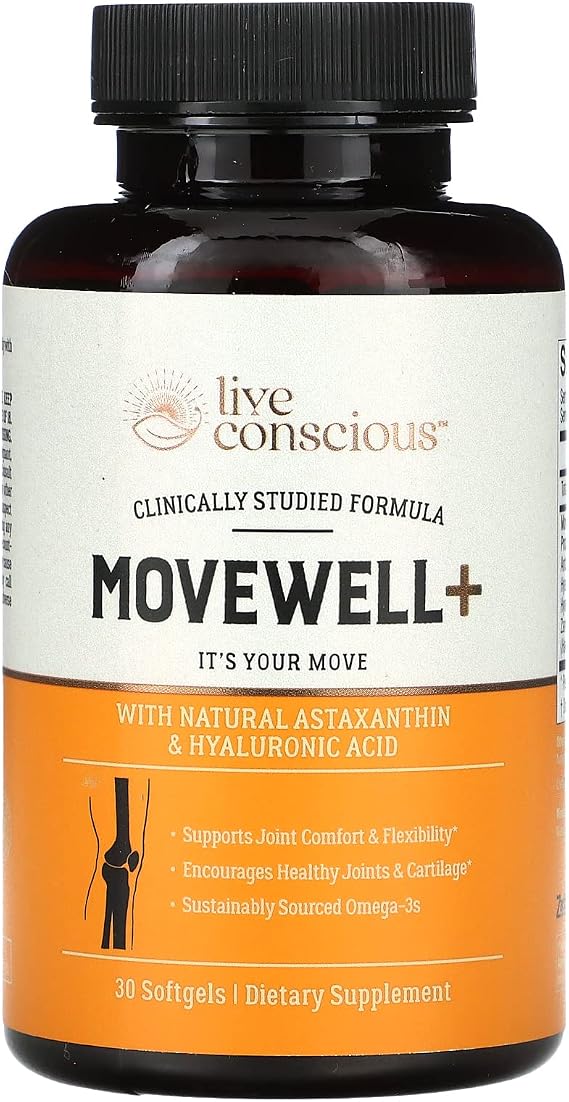 Live Conscious Joint Health Supplement - MoveWell Plus Antarctic Krill Oil, Natural Astaxanthin and Hyaluronic Acid | Outperforms Glucosamine
