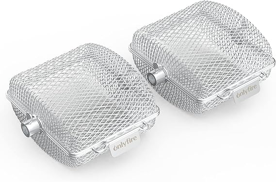 Onlyfire Rotisserie Grill Basket, 2 Pack Stainless Steel Rotisserie Accessory for Any Grill, Fits for 1/2" Hexagon, 3/8" Hexagon, 3/8" Square & 5/16" Square Spit Rod, Global Patent