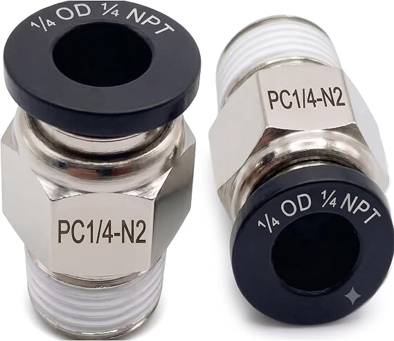 Utah Pneumatic 1/4" Push to Connect Fittings to 1/4" NPT Male Straight Union, Nickel-Plated Brass Quick Connect Air Line Connectors for Nylon/PU Tubing, 150 PSI (10-Pack) PC 1/4-N2