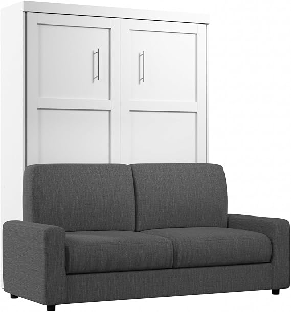 Bestar Queen Murphy Bed with Sofa, White, Pur, 78W