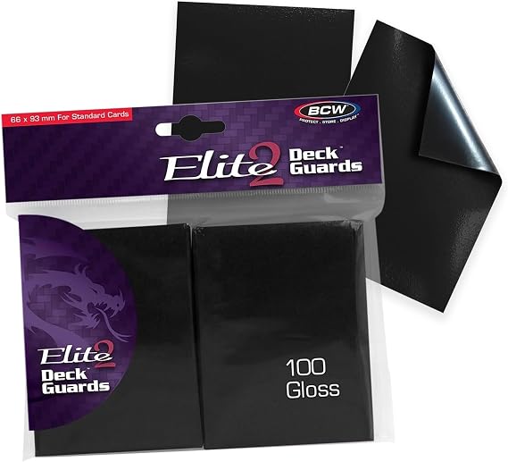 BCW Elite2 Glossy Card Sleeves Black | Crystal-Clear Front | Textured Back | Fits 2.5" x 3.5" Cards - 100 Ct