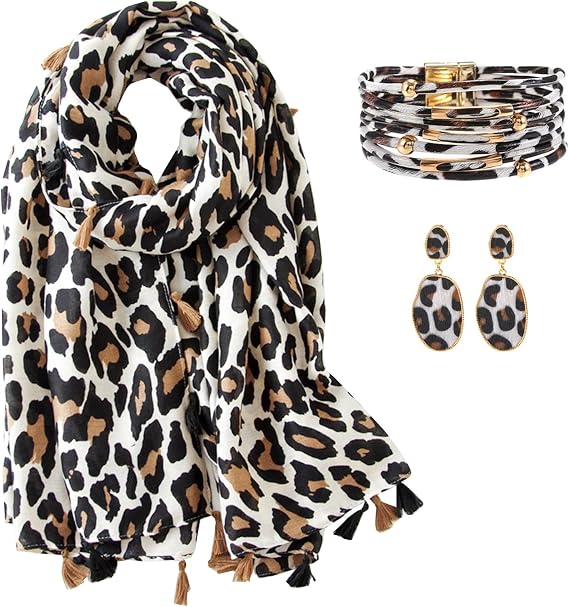zhxinashu Boho Scarf for Women Soft Elegant Shawl Wraps Scarves with Bracelet Earrings