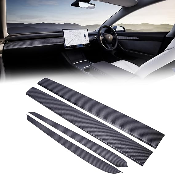 4 Pcs Dashboard Cover Wrap & Inner Front Door Trim Panel Armrest Cover | [Right Drive], for Tesla Model 3 Y, ABS Car Interior Dashboard Accessories Fit Tesla Model 3/y 2019-2023