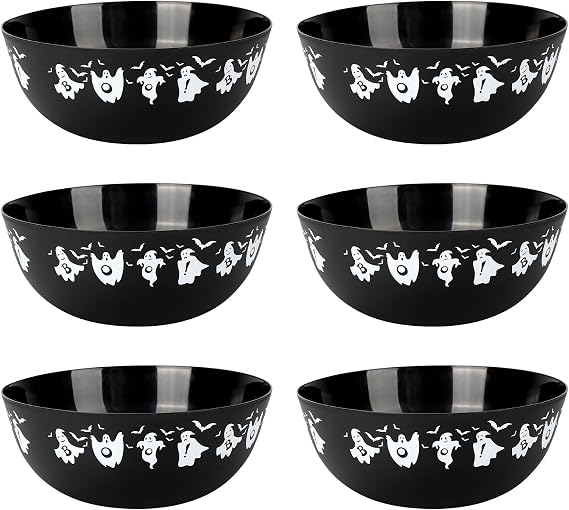 6 Pieces halloween bowls for candy large - Plastic Trick or Treat Bowls, Reusable Servingplastic bowl for Halloween Party Supplies(Black Ghost)