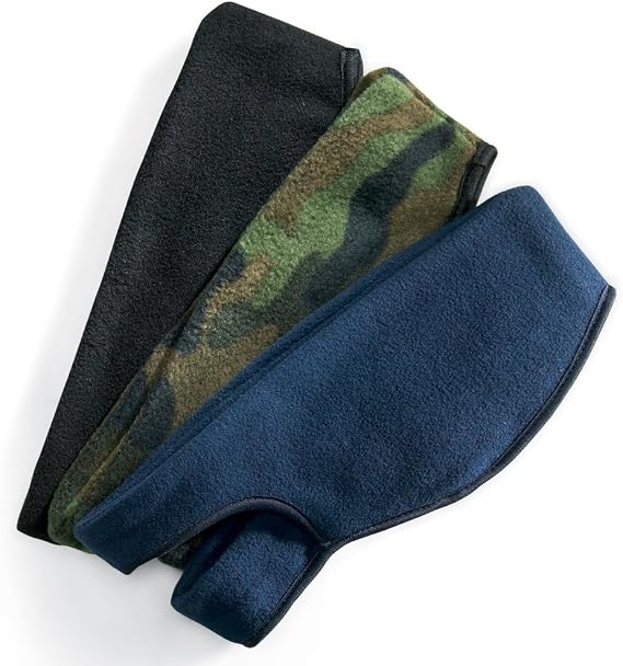 Mens Cap Earbands Set of 3 (Black, Navy, Camo) Cold Weather Ear Warmers for Baseball Hats One Size Fits All Winter Cap Accessories for Men