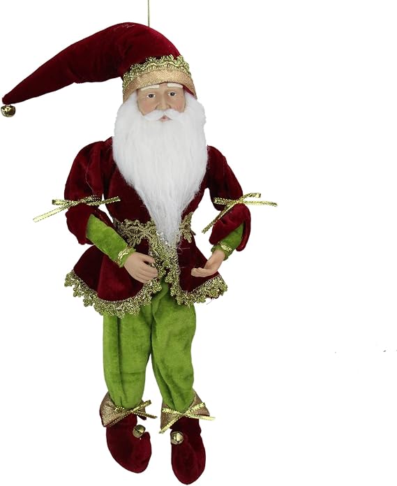 Northlight Enchanted Red Gold and Green Poseable Whimsical Christmas Elf King Figure, 18"