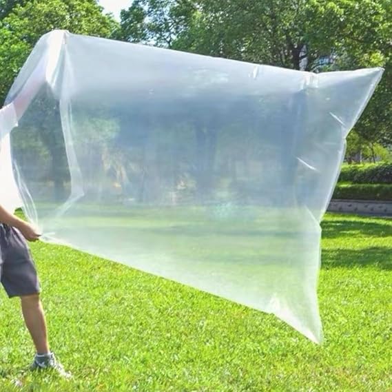 6 Pack XL Clear Plastic Storage Bags, 90x120cm Heavy-Duty Drawstring Bags for Luggage, Furniture, Quilts, Toys & Office Chairs, Reusable