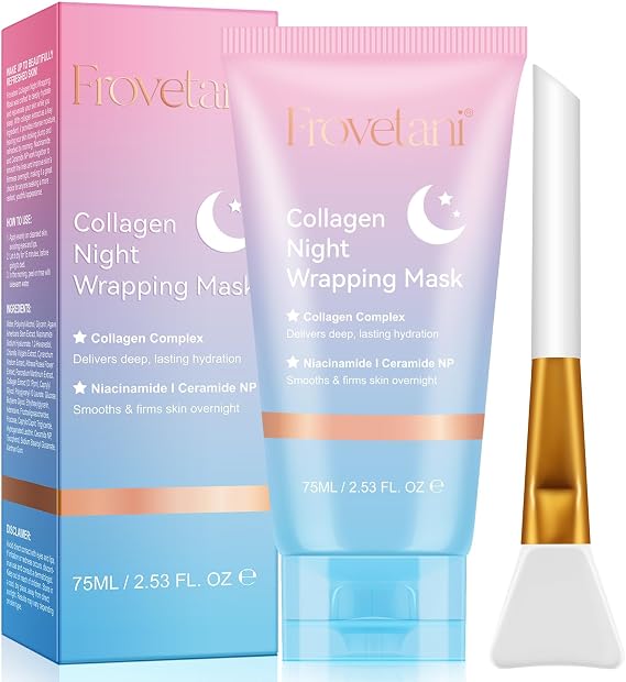 Collagen Night Wrapping Mask, Collagen Face Mask Overnight, Korean Peel Off Facial Mask Skin Care-Deep Hydration Care, Reduces Wrinkle & Improves Skin Elasticity, Brushed Included 75ml