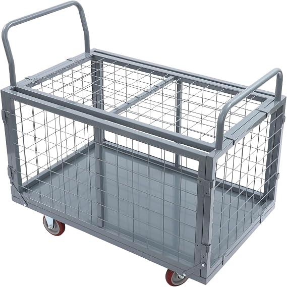 Platform Truck Cart with Cage 5 in 1 Heavy Duty Platform Truck Cart with 4 Swivel Casters Multi Functional Push Dolly 2000lbs Capacity for Grocery Garage Warehouse, Laundry, Grey
