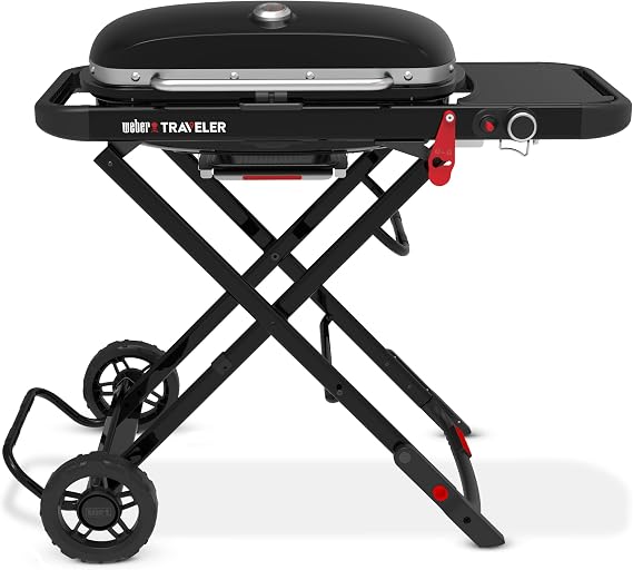 Weber Traveler Portable Gas Grill for Outdoor Cooking, Propane, Black