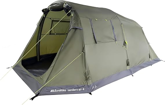 Eurohike Sendero AIR 4 Man Inflatable Tent with Porch & Spacious Living Area, 4 Person, Waterproof, Easy to Pitch, Tunnel Design, Ideal for Family Camping Trips & Festivals, 3000mm HH